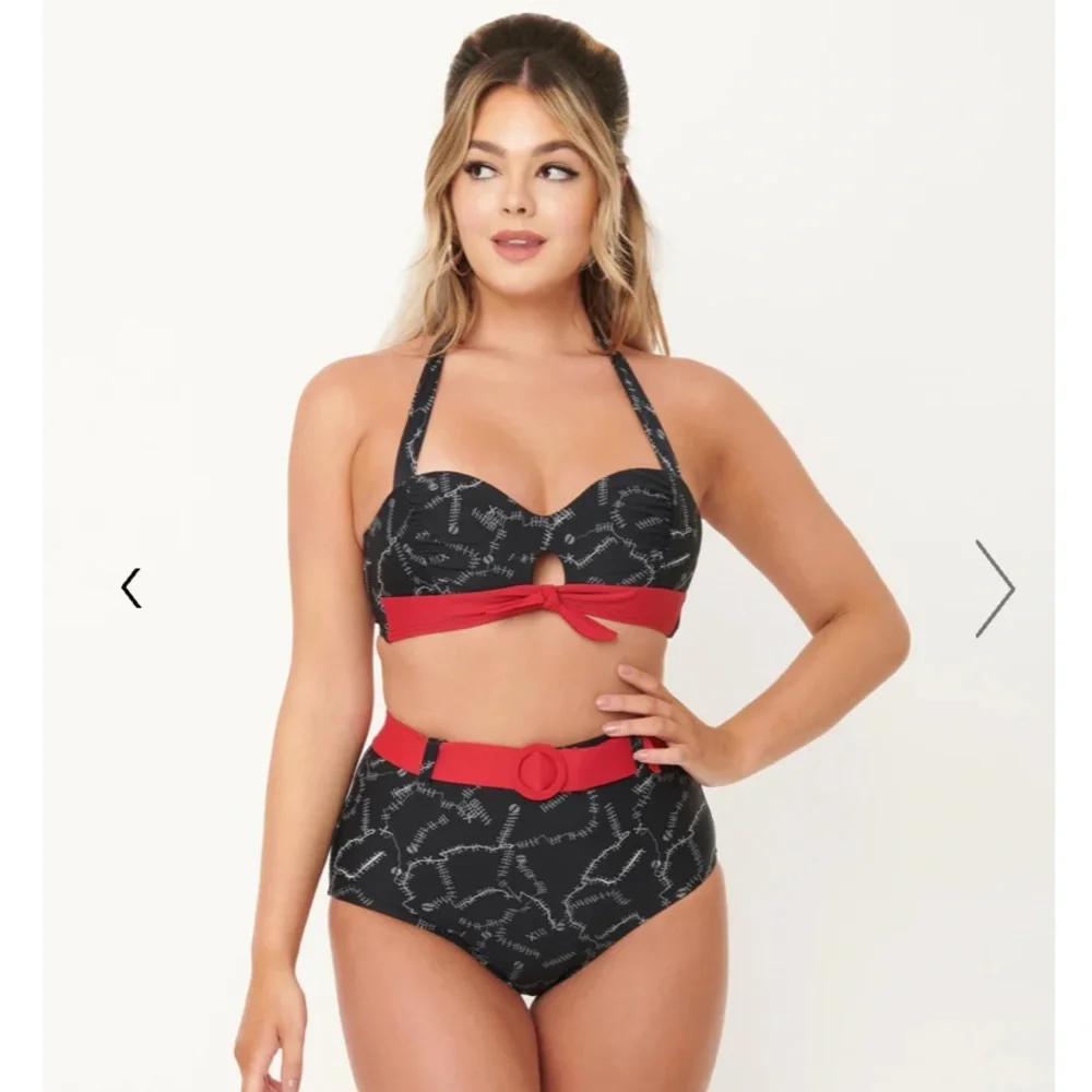 Unique Vintage‎ NWT Halter Bikini Top and Belted Swim Bottom SET